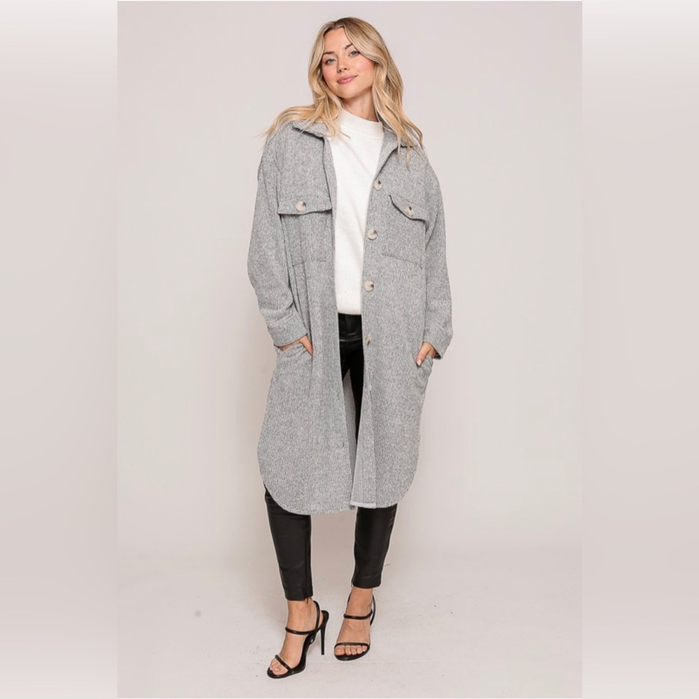 Grey Long Oversized Shacket